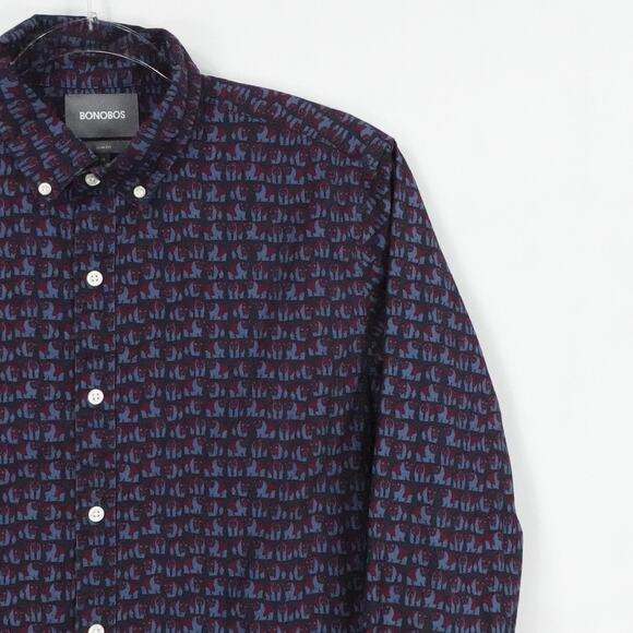 Bonobos Shirt Mens Medium Blue Red Animal Print Beat Slim Fit Casual Office - Picture 5 of 16